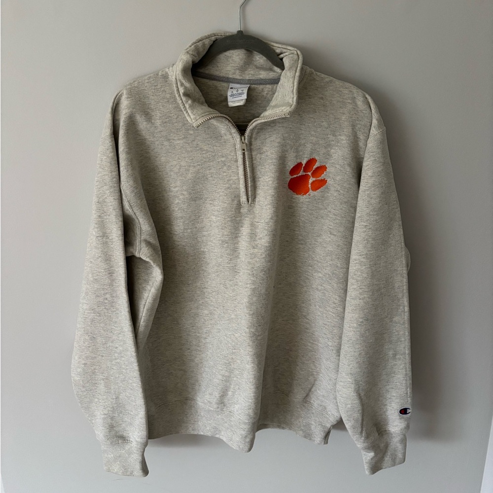 Champion Gray Zip-Up Sweater with Orange Paw
